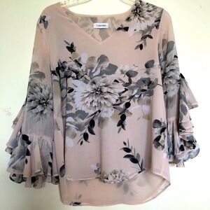 Calvin Klein Womens Cream floral Top size M